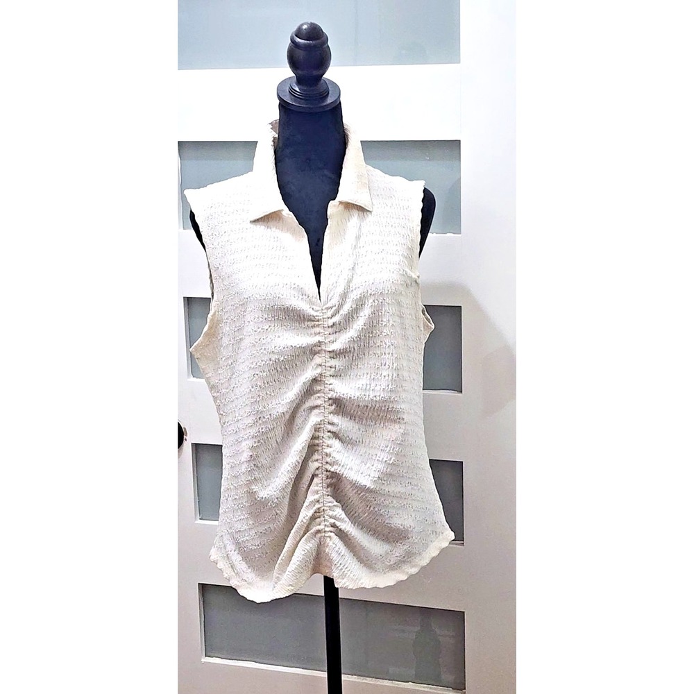 Women's Collared Sleeveless Ruched Top By Sanctuary Ivory  in XL - Picture 11 of 14